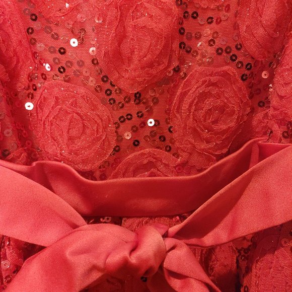 Rare Tool Girls Red Sleeveless Sequin Lacey Dress 6 - Picture 3 of 5